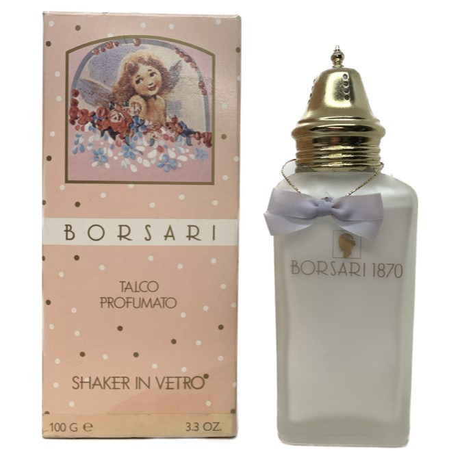 BORSARI - MUGHETTI Talco Profumato 100 GR  con Shaker in Vetro Vintage